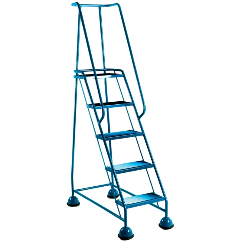 RS PRO 5 Tread Steel Tubular Framed Mobile Safety Steps with Ribbed Rubber Treads 1.27m Platform Height Blue 909-7075