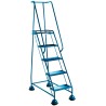 RS PRO 5 Tread Steel Tubular Framed Mobile Safety Steps with Ribbed Rubber Treads 1.27m Platform Height Blue 909-7075