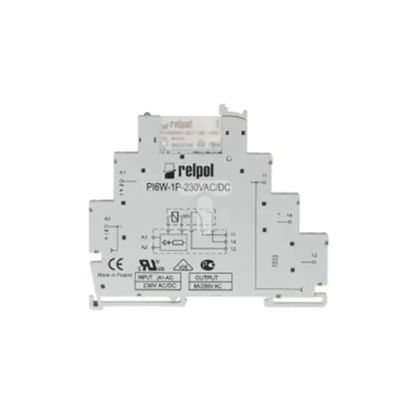 Relpol Electromechanical Interface Relay DIN Rail Mount SPDT 6A 230V AC Coil PIR6W