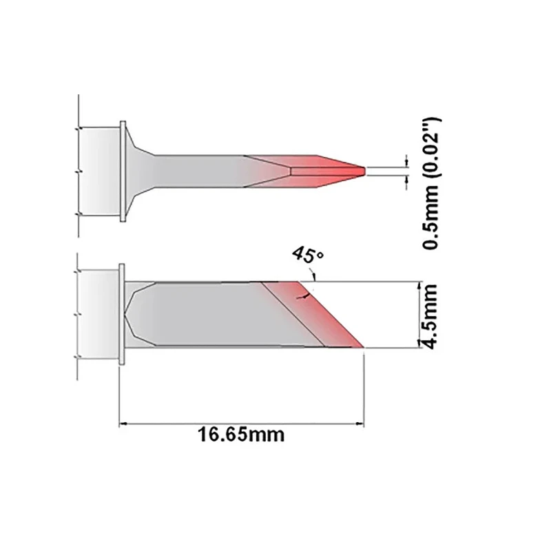 Thermaltronics 4.5 mm Straight Knife 16.65 mm Soldering Iron Tip with 45° Tip Angle for TMT-2000PS, MFR-PS2200 S75DS045