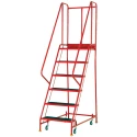 RS PRO 6 Tread Ribbed Rubber Steel Mobile Safety Steps 1.4m Platform Height Red 909-7081