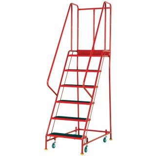 RS PRO 6 Tread Ribbed Rubber Steel Mobile Safety Steps 1.4m Platform Height Red 909-7081