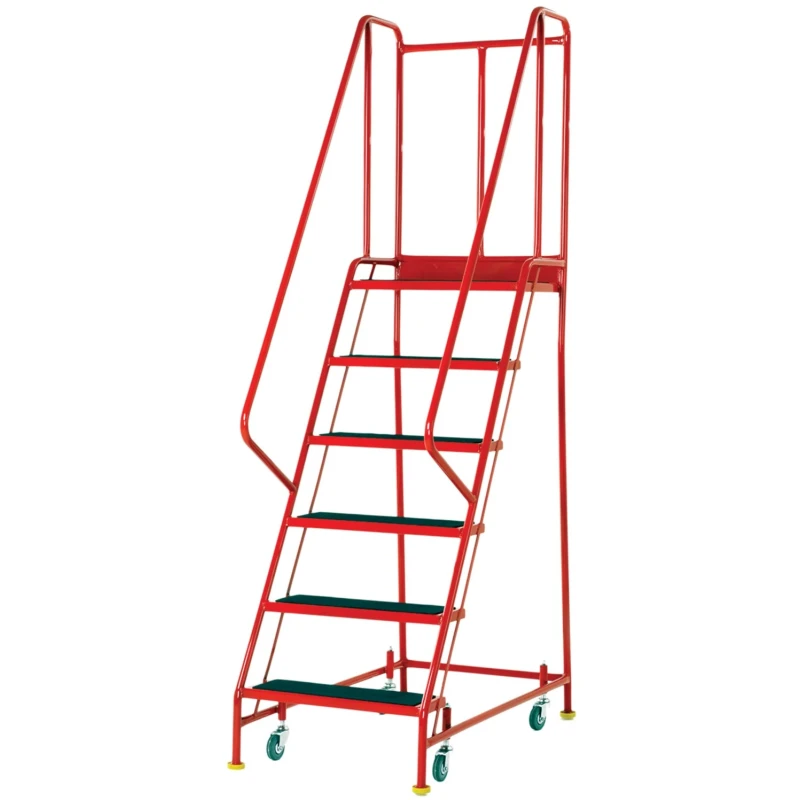 RS PRO 6 Tread Ribbed Rubber Steel Mobile Safety Steps 1.4m Platform Height Red 909-7081