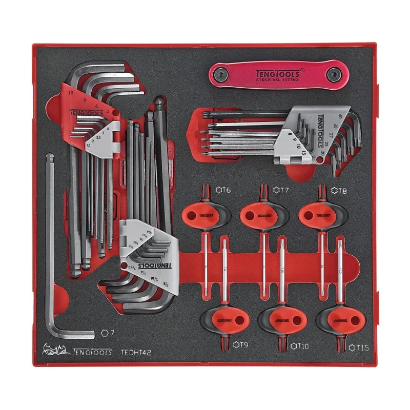 Teng Tools 42 Piece L Imperial Metric Hex Key Set Hex Ball End 1.5 to 10 mm TEDHT42