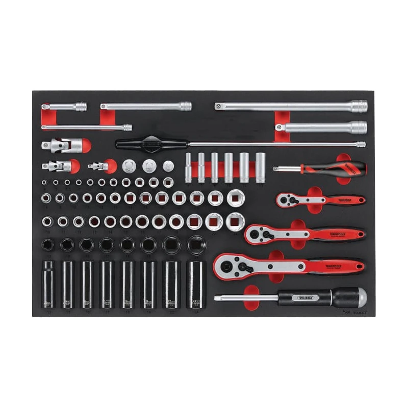 Teng Tools 77-Piece 1/2 in, 1/4 in, 3/8 in Regular Socket Set with Square Drive TTESK77