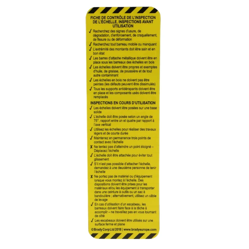 Brady Safety Ladder Tag Black Yellow White Green French Language 10 Per Pack LAD-FR-EITL-12-10