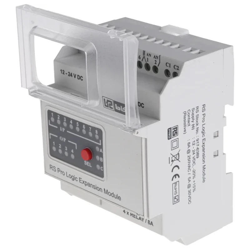 RS PRO I/O Extension Module, 8-Input Digital Input, 4 Outputs Digital Output 12-24V DC 8A 917-6389