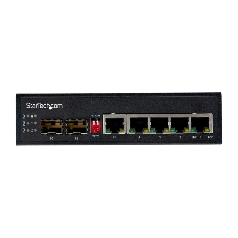 StarTech.com Unmanaged 6 Port Gigabit Switch with Power Over Ethernet, 4 PoE Ports, 2 SFP Slots, Rack Mount IES1G52UPDIN