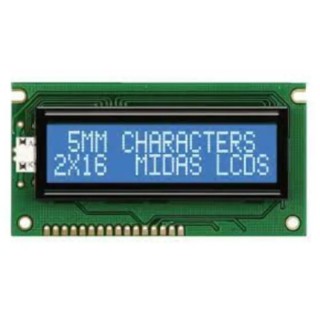 Midas Alphanumeric LED LCD Monochrome Display Blue on Blue 2 x 16 MC21605A6WD-BNMLW-V2