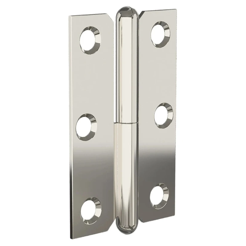 Pinet Nickel Plated Steel Butt Hinge with Lift Off Pin Screw Fixing 80mm x 50mm x 1.5mm 14-7-3401