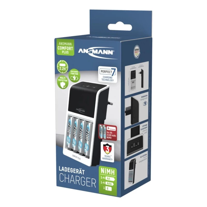 Ansmann NiMH Battery Charger 1.2V, 8.4V, 9V Output, 650mA Current, EU Plug, Model 1001-0094-01-520