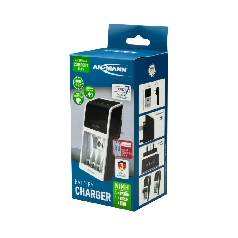 Ansmann Battery Charger for NiMH AA, AAA, 9V Batteries 650mA 100-240V AC UK Plug 1001-0094-44-01520