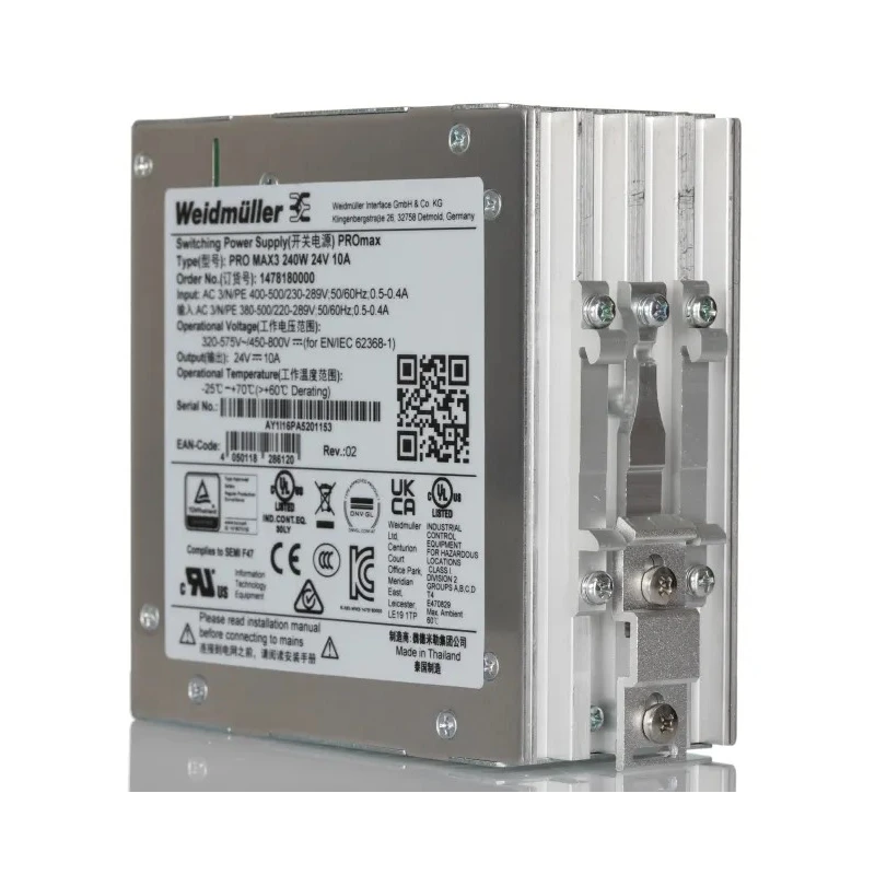 Weidmüller PRO Max Switched Mode DIN Rail Power Supply 28V DC, 10A Output, 240W, 3 Phase, AC/DC Input 320-575V 1478180000