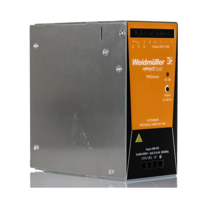 Weidmüller PRO Max Switched Mode DIN Rail Power Supply 28V DC, 10A Output, 240W, 3 Phase, AC/DC Input 320-575V 1478180000