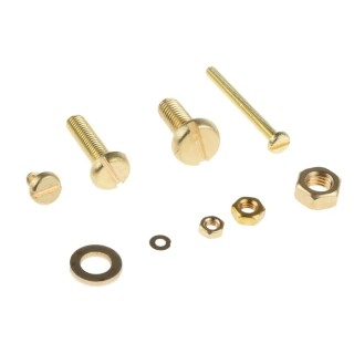 RS PRO Brass 2061 Piece Slot Drive Nut & Washer Kit, Pan Head Shape, Nickel Finish, Length 6–30mm 100-282