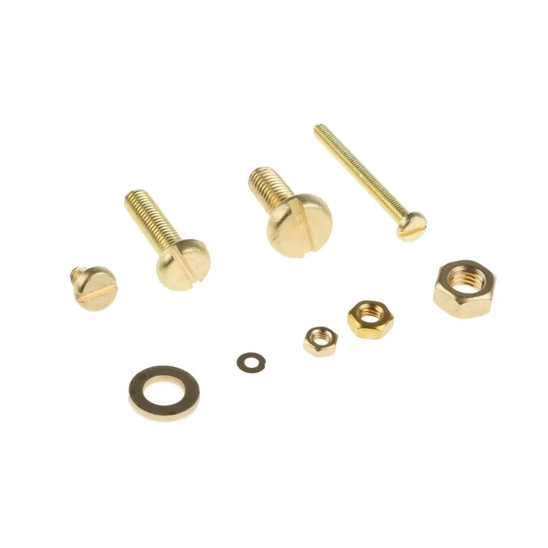 RS PRO Brass 2061 Piece Slot Drive Nut & Washer Kit, Pan Head Shape, Nickel Finish, Length 6–30mm 100-282