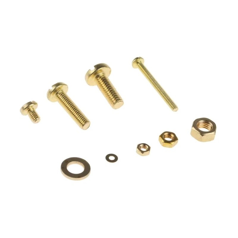 RS PRO Brass 2061 Piece Slot Drive Nut & Washer Kit, Pan Head Shape, Nickel Finish, Length 6–30mm 100-282
