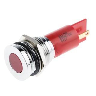 RS PRO Red Panel Mount Indicator 24 V AC/DC 20mA Solder Tab Termination Flush Bezel 211-752
