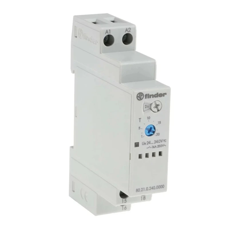 Finder 80 Series DIN Rail Timer Relay, 1-Contact SPDT, 24 to 240 V AC/DC, 16A, IP20, Interval Mode, 0.1s to 80.21.0.240.0000