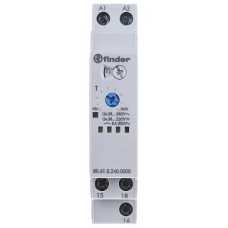 Finder 80 Series DIN Rail Timer Relay, 1-Contact, 240 V dc 24V ac, 240 V ac Power-Off Delay SPDT Switch 80.61.0.240.0000