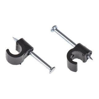 RS PRO Black Polyethylene TV Cable Clip, Nail Fixing, 6 mm Max Bundle Diameter, 7.18 mm Length, 4.69 mm Width, 7.18 233-415