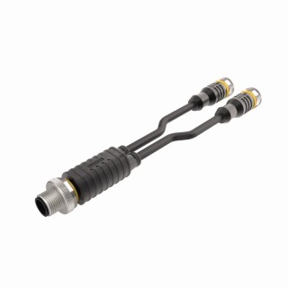 Turck Sensor Actuator Cable Male 4 Way Straight to Female 5 Way M12 x 2, 250V, PVC Yellow Jacket, 1 m VBRS4.4-2RKC4T-1/1/TEL