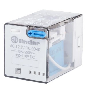 Finder Power Relay, 110V DC Coil Voltage, 10A Switching Current, DPDT Contact, Silver Alloy Contacts, Model 60.12.9.110.0040