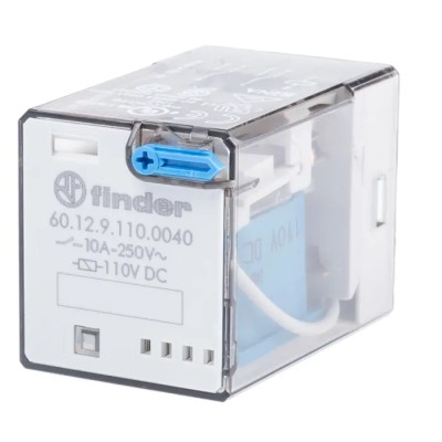 Finder Power Relay, 110V DC Coil Voltage, 10A Switching Current, DPDT Contact, Silver Alloy Contacts, Model 60.12.9.110.0040