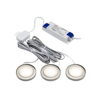 Knightsbridge Dimmable LED Cabinet Light Kit 230V AC, 2.5W per Light, 150mm Length, 3000K Warm White, Brushed UNDKIT3BCWW