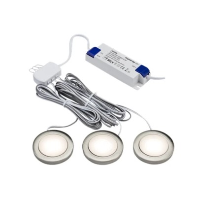 Knightsbridge Dimmable LED Cabinet Light Kit 230V AC, 2.5W per Light, 150mm Length, 3000K Warm White, Brushed UNDKIT3BCWW