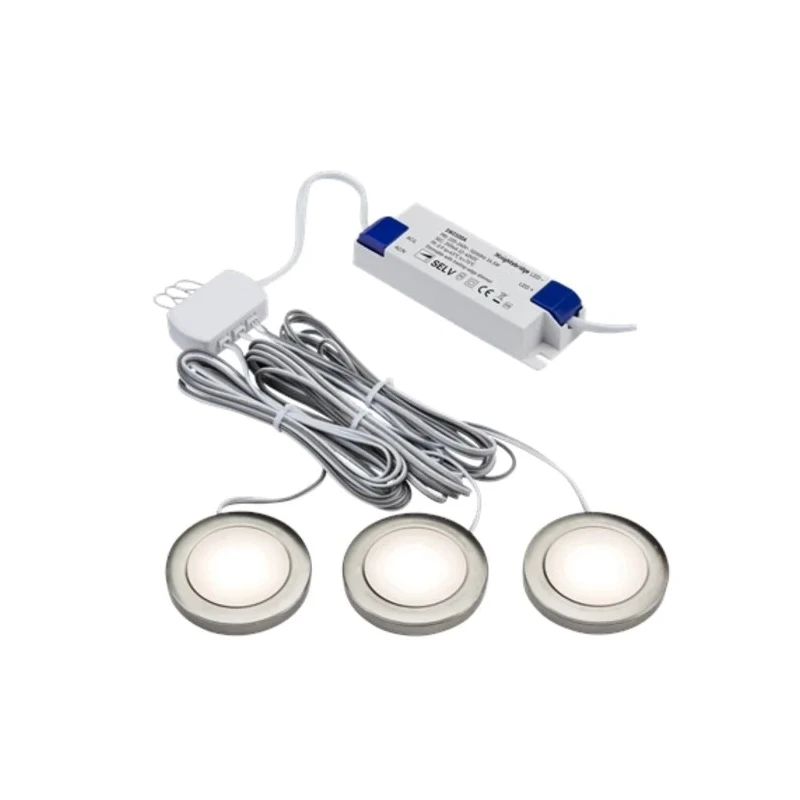 Knightsbridge Dimmable LED Cabinet Light Kit 230V AC, 2.5W per Light, 150mm Length, 3000K Warm White, Brushed UNDKIT3BCWW