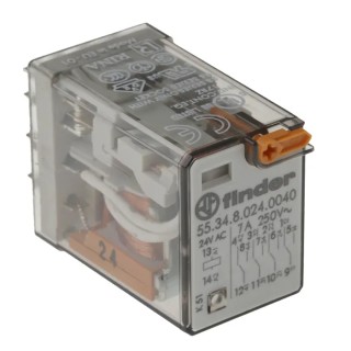 Finder Power Relay 24V AC Coil Voltage 7A Switching Current 4PDT Contact Configuration 55.34.8.024.0040
