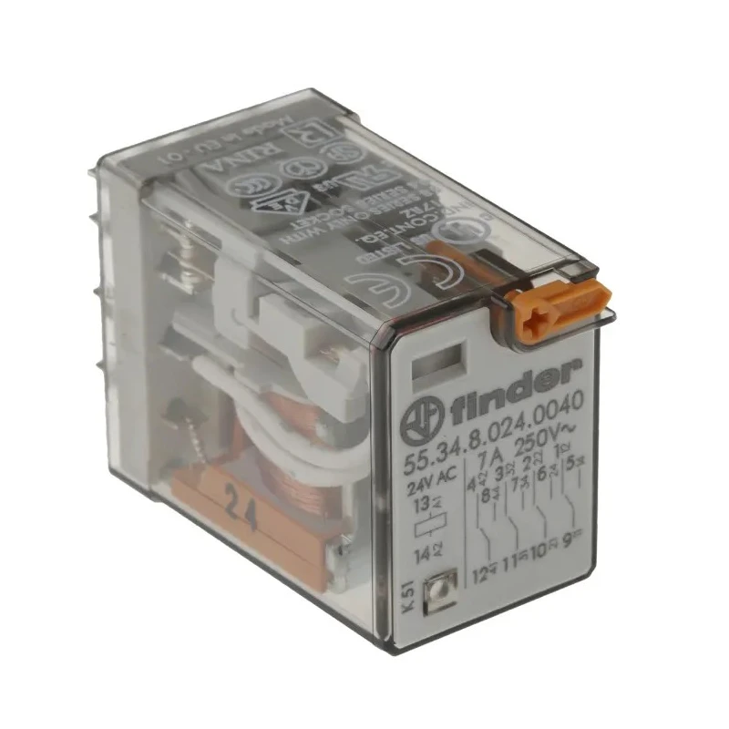 Finder Power Relay 24V AC Coil Voltage 7A Switching Current 4PDT Contact Configuration 55.34.8.024.0040