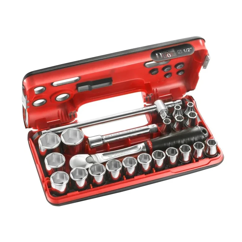 Facom 22-Piece 1/2 in Drive 6 Point Socket Set in Bright Chrome Finish SL.DBOX4