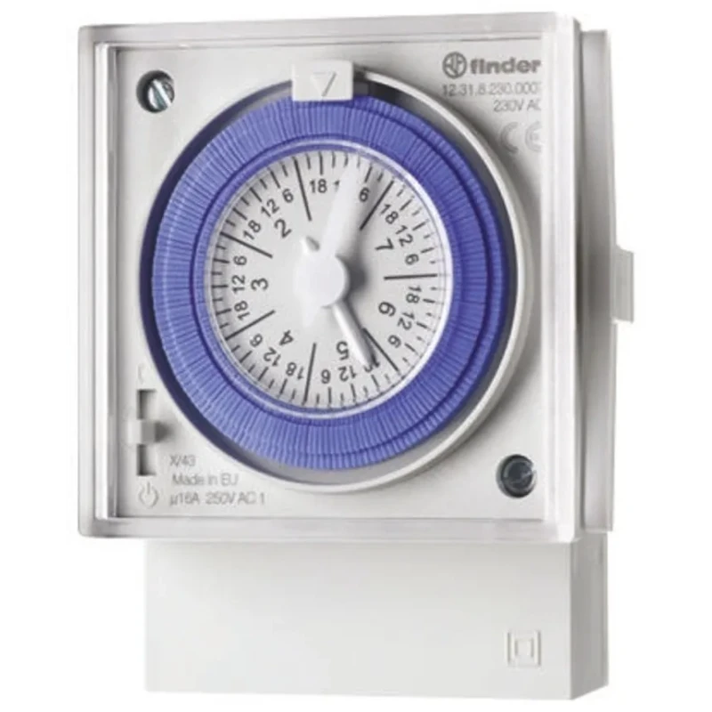 Finder Analogue 12 Time Switch 230V AC SPDT Contact 1 Channel 1 Hour Segment 12.31.8.230.0007