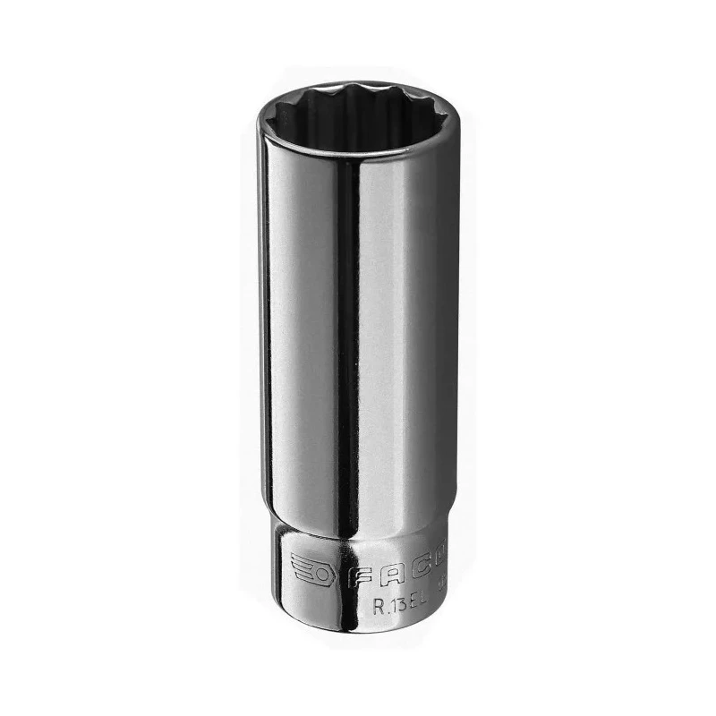 Facom 1/4 in Drive 13 mm 12 Point Square Socket, Bright Chrome Finish, 50mm Overall Length R.13EL