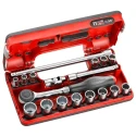 Facom 18-Piece 3/8 in 12 Point Socket Set Chrome Vanadium Steel Bright Chrome Finish J.360DBOX112
