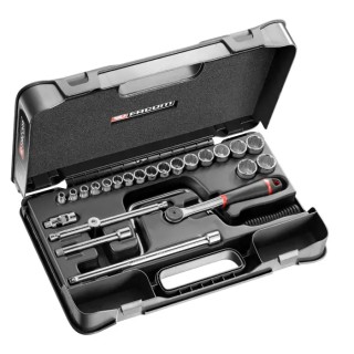 Facom 24-Piece 3/8 in Metric Socket Set Chrome Vanadium Steel Bright Chrome Finish J.161-4P12
