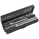 Facom 17-Piece 3/4 in Hexagon Socket Set Chrome Vanadium Steel Bright Chrome Finish KL.411