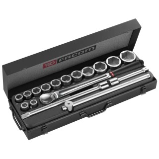 Facom 17-Piece 3/4 in Hexagon Socket Set Chrome Vanadium Steel Bright Chrome Finish KL.411