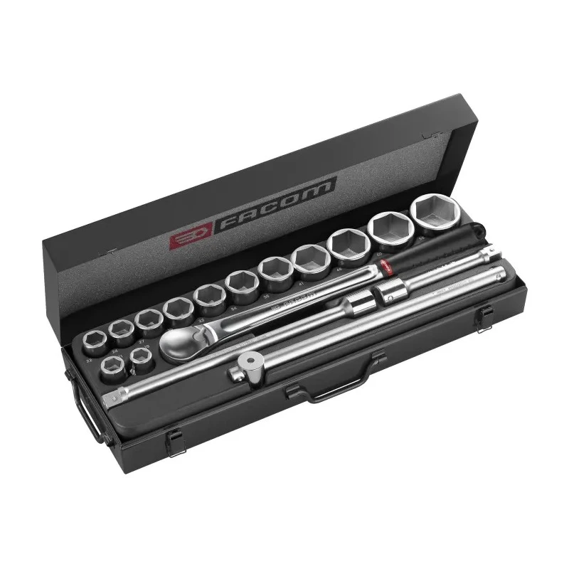 Facom 17-Piece 3/4 in Hexagon Socket Set Chrome Vanadium Steel Bright Chrome Finish KL.411