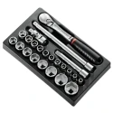 Facom 23-Piece 1/2 Inch 6 Point Socket Set Chrome Vanadium Steel Bright Chrome Finish MOD.SL161-36