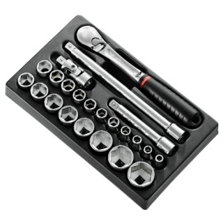 Facom 23-Piece 1/2 Inch 6 Point Socket Set Chrome Vanadium Steel Bright Chrome Finish MOD.SL161-36