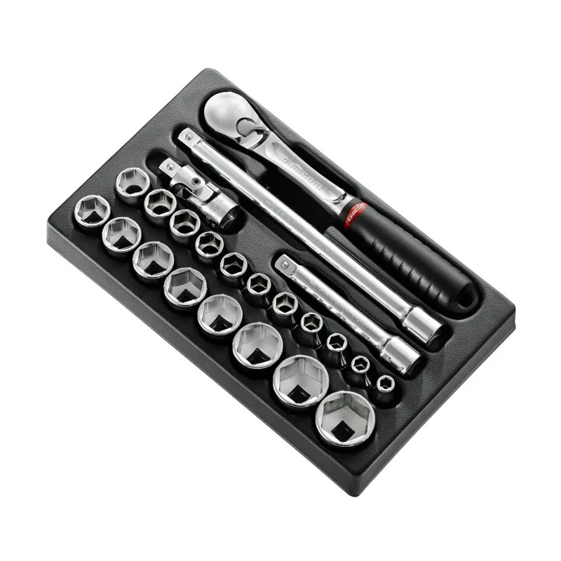 Facom 23-Piece 1/2 Inch 6 Point Socket Set Chrome Vanadium Steel Bright Chrome Finish MOD.SL161-36