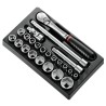 Facom 23-Piece 1/2 Inch 6 Point Socket Set Chrome Vanadium Steel Bright Chrome Finish MOD.SL161-36