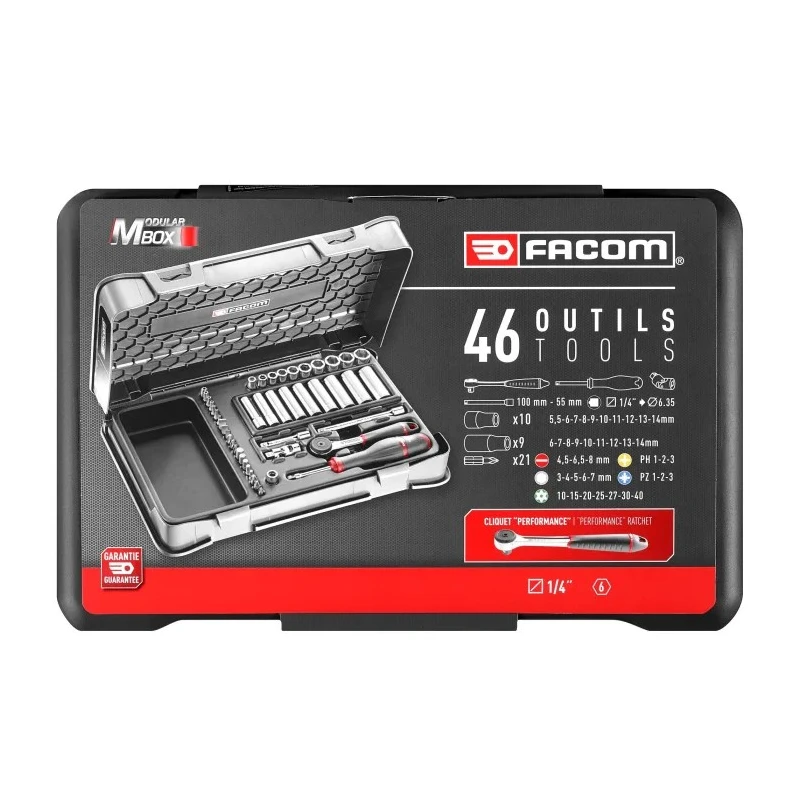 Facom 46-Piece 1/4 in Hexagon Ratchet Socket Set R.2BLPB