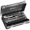 Facom 15-Piece 1/2 in 6 Point Socket Set with Ratchet and Extension, Chrome Vanadium Steel, Bright Chrome Finish S.151-1P6