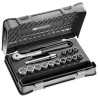 Facom 15-Piece 1/2 in 6 Point Socket Set with Ratchet and Extension, Chrome Vanadium Steel, Bright Chrome Finish S.151-1P6