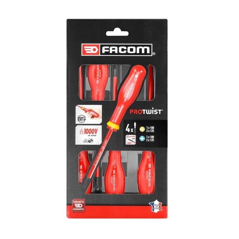 Facom Hexagon Insulated Screwdriver Set, 4-Piece, VDE Approved, In-line Heat Treated, PROTWIST BORNEO ATB.J4TVEPB