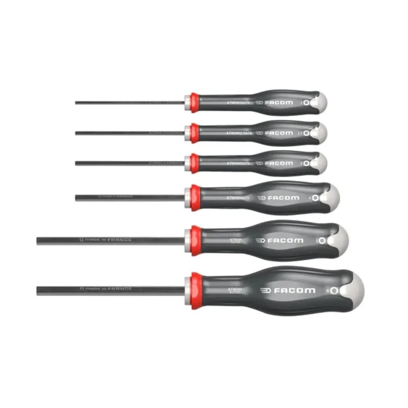 Facom Hexagon Standard Screwdriver Set, 6-Piece, Tip Sizes 2-6 mm, Ergonomic Protwist Handle ATWHH.JT6